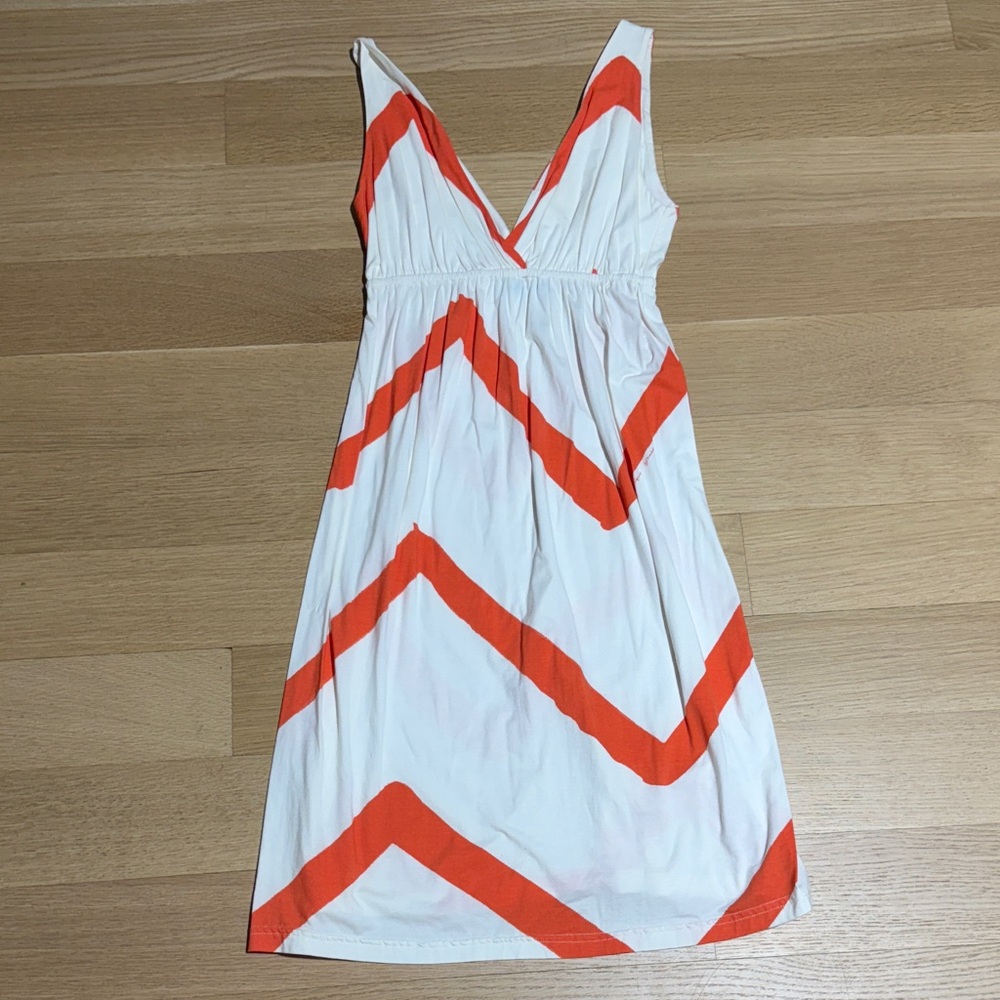 Chevron Patterned White and Orange Dress